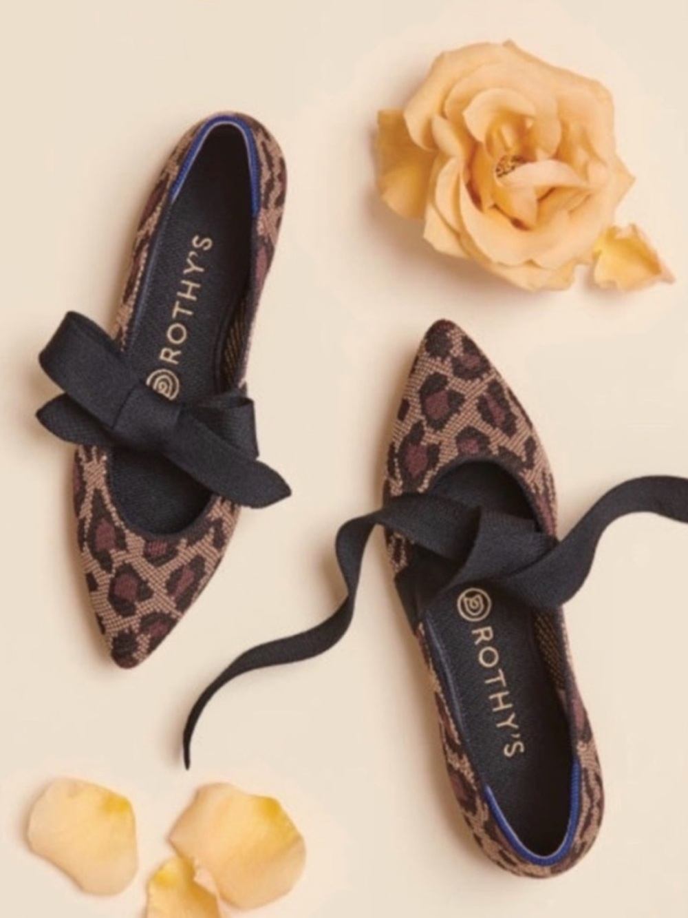 Rothy's The Point Leopard Print Bow Flats Size 8 • Chic Classic Preppy Coquette